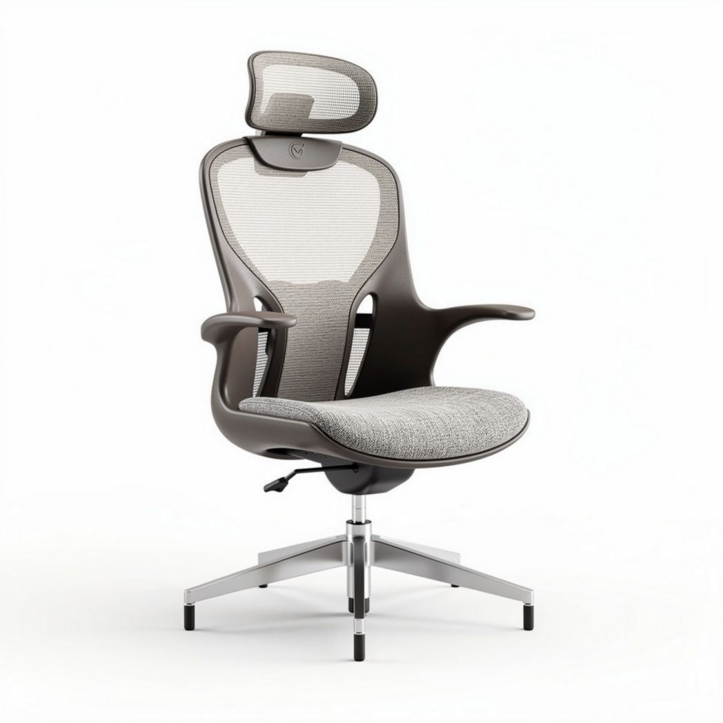 Chaise de bureau ergonomique en maille grise avec appuie-tête réglable 50 x 60 x 120cm