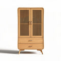 Armoire en bois naturel de 80 x 40 x 160 cm avec portes à lattes et tiroirs