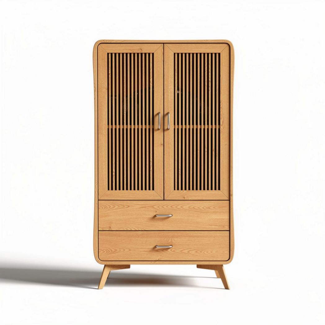 Armoire en bois naturel de 80 x 40 x 160 cm avec portes à lattes et tiroirs