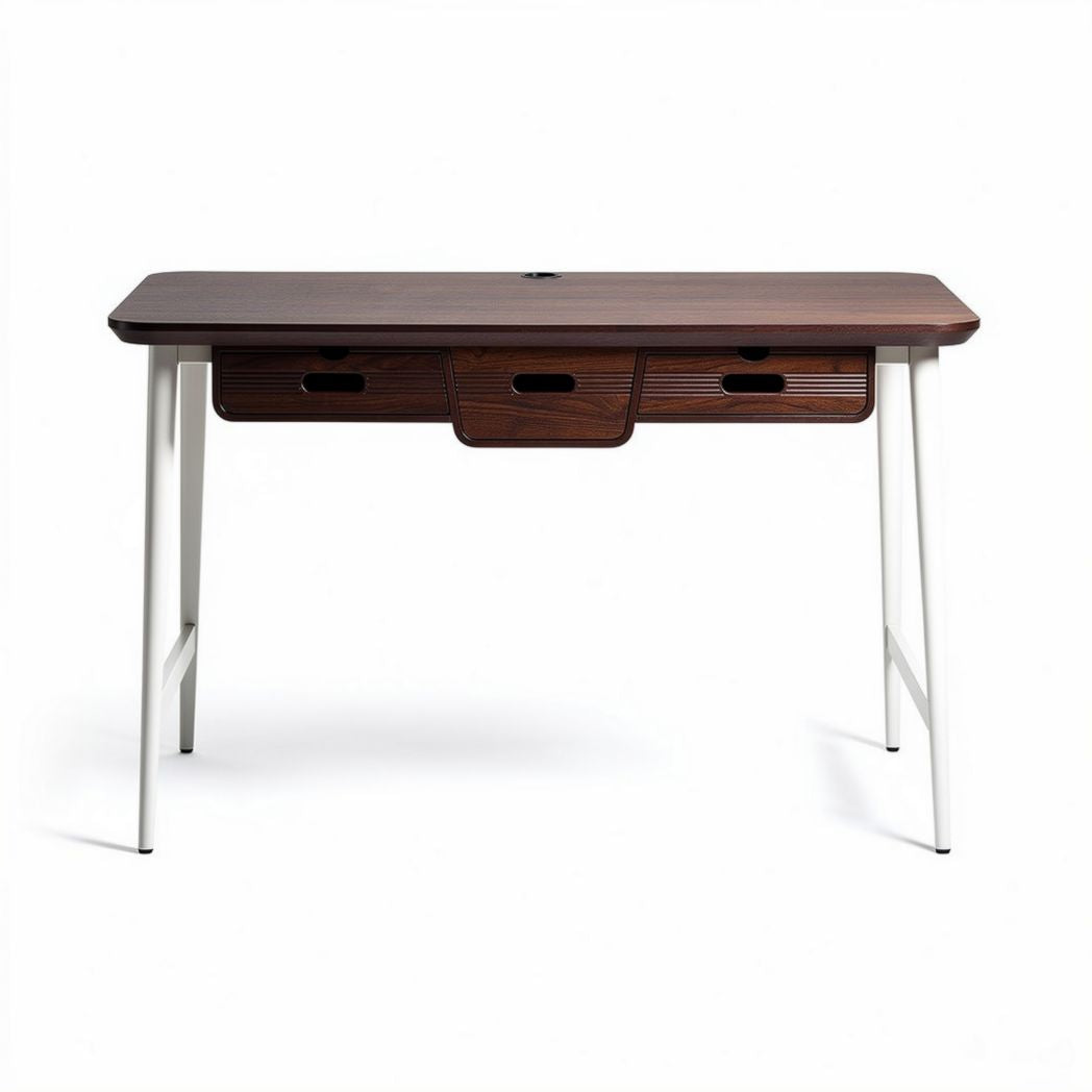 Bureau en bois marron avec pieds en métal blanc dimensions 120 x 60 x 75 cm