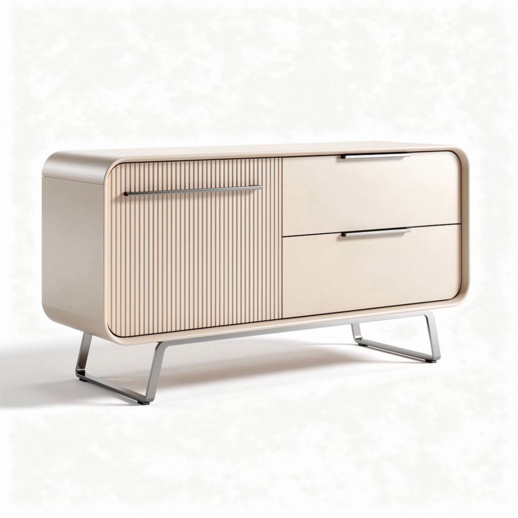 Buffet en bois de style contemporain avec tiroirs et portes en beige 80 x 40 x 70cm