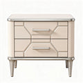 Table de chevet en bois avec deux tiroirs couleur beige et finitions argentées 45 x 40 x 35cm