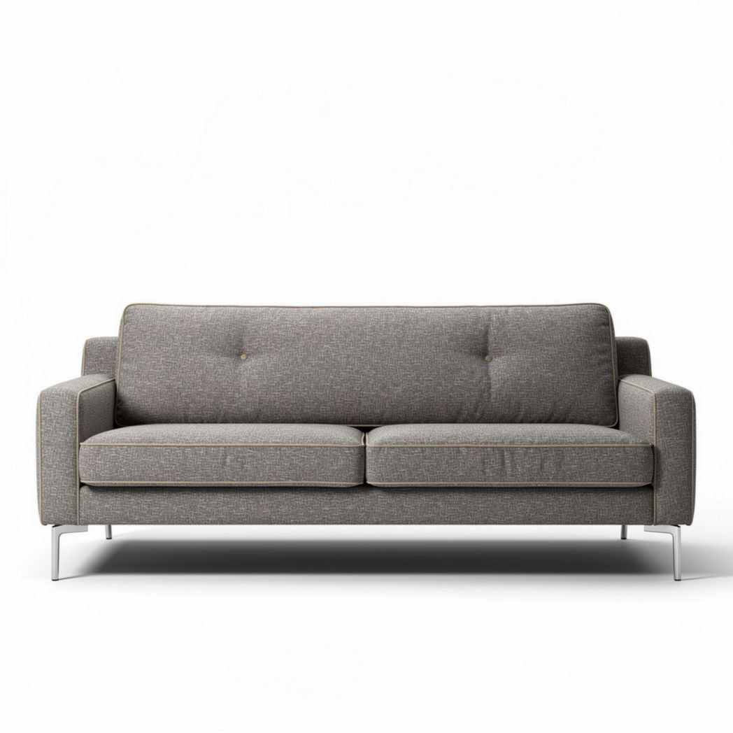 Canapé en tissu gris clair avec coussins rembourrés dimensions 200 x 90 x 85cm