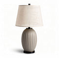 Lampe de table ovale en céramique grise avec abat-jour en lin blanc 25 x 25 x 50cm