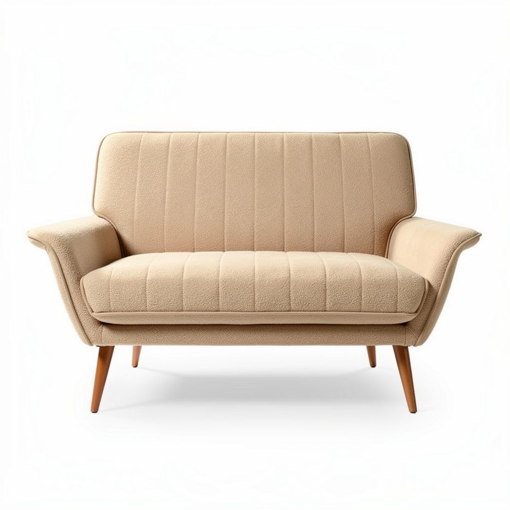 Canapé bicolore en tissu beige 150 x 80 x 75cm pieds en bois naturel