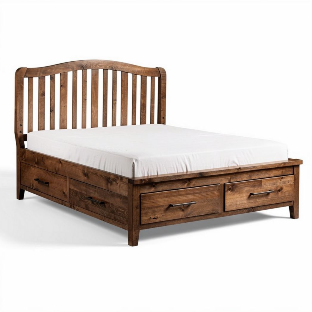lit en bois avec rangement intégré dimensions 200 x 160 x 100cm coloris marron naturel