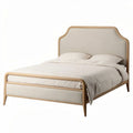Lit en bois avec tête de lit en tissu beige 190 x 150 x 100cm