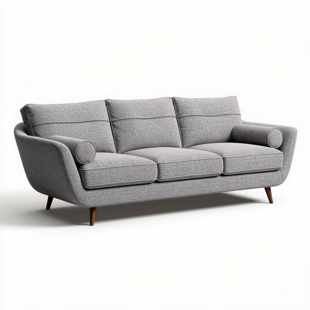 Canapé design scandinave en tissu gris 200 x 90 x 85cm avec coussins