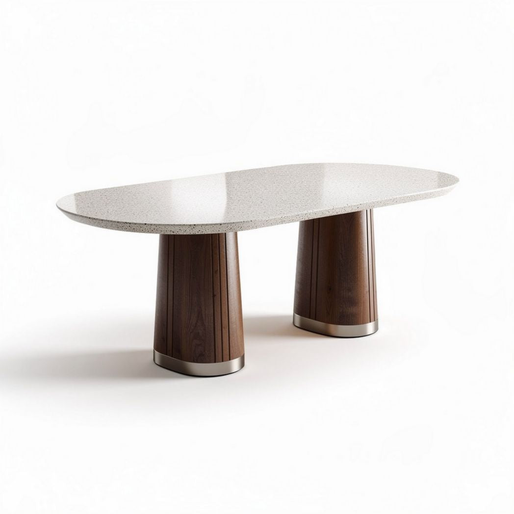 Table ovale en verre et bois 200 x 100 x 75cm pour salle à manger